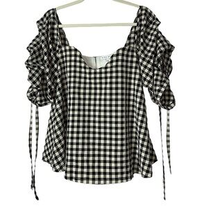 Miou Muse blouse gingham balloon sleeve flared Sz L
